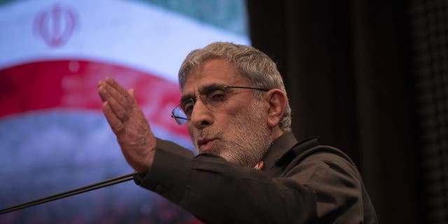 Commander of Iran's Islamic Revolutionary Guard Corps' Quds Force, Brig. Gen. Esmail Qaani speaks in a ceremony for commemorating death anniversary of a Quds Force commander in Tehran, Dec. 20, 2022. 