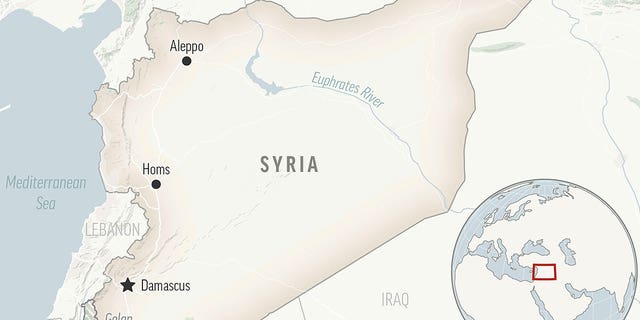 This map shows Syria with its capital Damascus. Ten people were killed after two land mines left behind the Islamic State group exploded in central Syria. 