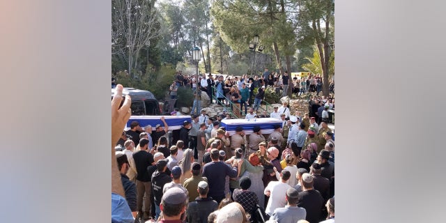 Funeral of Hillel and Yagael Yaniv in Jerusalem, Israel. The brothers were killed in a Palestinian terrorist attack on Sunday.