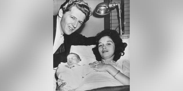 Jerry Lee Lewis was once married to cousin Myra Lewis. They are pictured with newborn son Steve Allen Lewis on Feb. 28, 1959, in Ferriday, Louisiana.