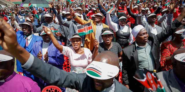 Kenyans attend a national day of prayer event in the capital Nairobi, Kenya, on Feb. 14, 2023. The country's president called for a national day of prayer to bring rain.