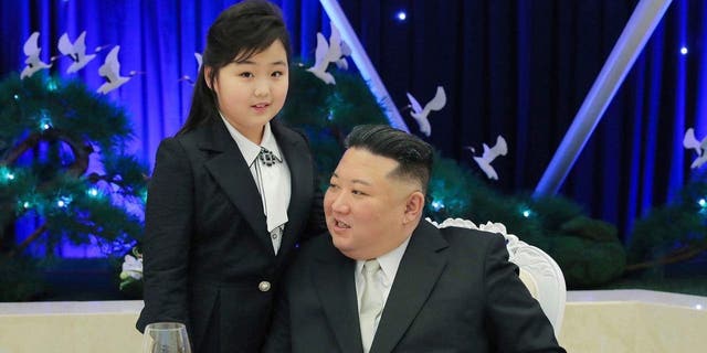 Kim Jong Un and his daughter Ju-ae attend an event marking the 75th founding anniversary of the Korean People’s Army on Tuesday, Feb. 7, 2023.