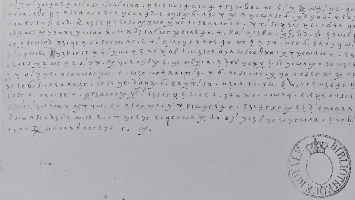 A scanned image of a letter written in code.