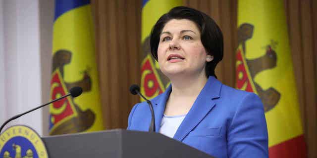 Moldovan Prime Minister Natalia Gavrilita announces her resignation during a news conference in Chisinau, Moldova on, Feb 10, 2023. Moldova's president named Dorin Recean to serve as the country's next prime minister.