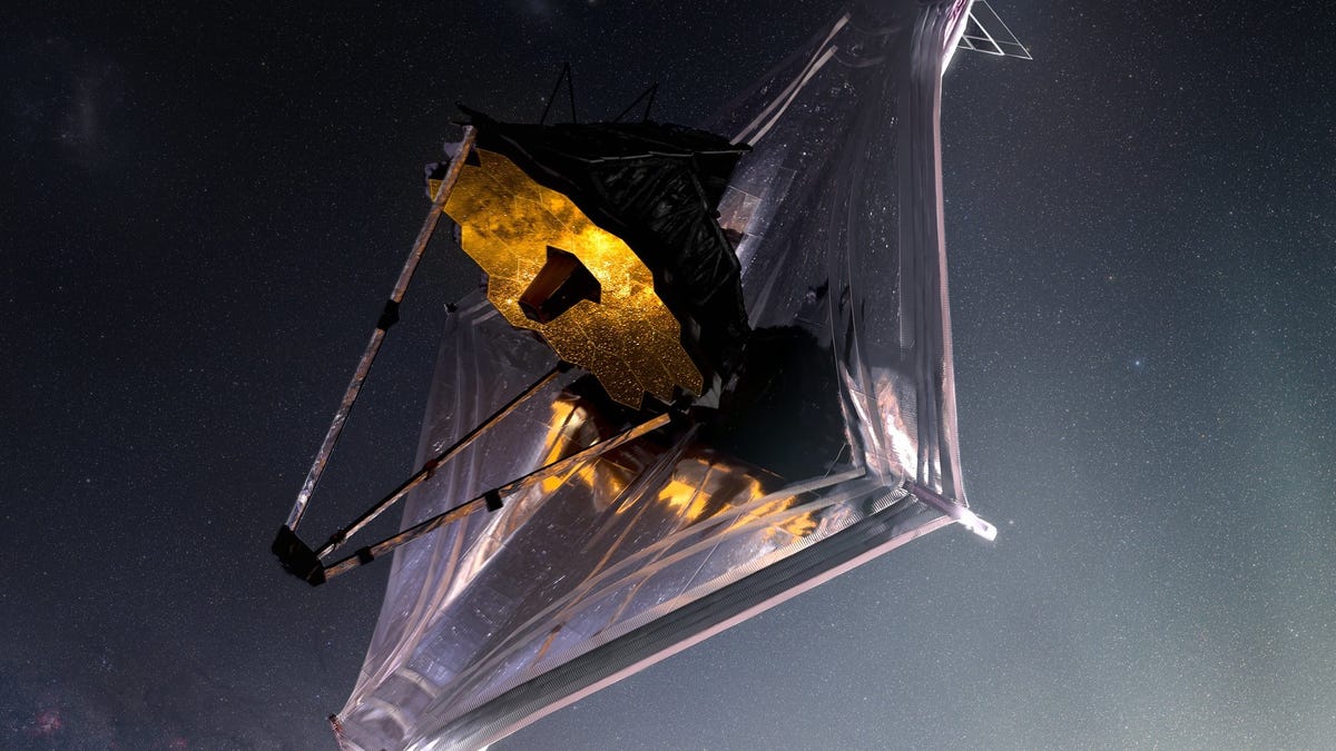 A NASA illustration of the James Webb Space Telescope in space.