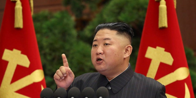In this June 29 photo provided by the North Korean government, North Korean leader Kim Jong Un speaks during a Politburo meeting of the ruling Workers' Party in Pyongyang, North Korea.