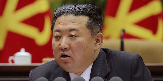 Kim Jong Un attends at a meeting of the Workers' Party of Korea in Pyongyang, North Korea, on Feb. 28, 2022.