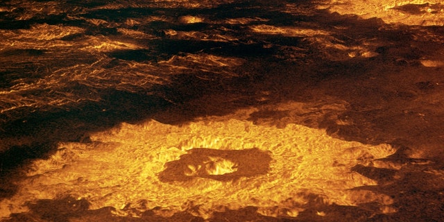 Three impact craters are displayed in this three-dimensional perspective view of the surface of Venus created with data from the probe Magellan. Visible are the Aglaonice, Howe and Danilova craters. 