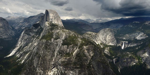 A view of the Half Dome monolith from Glacier Point at the Yosemite National Park in California on June 4, 2015.               