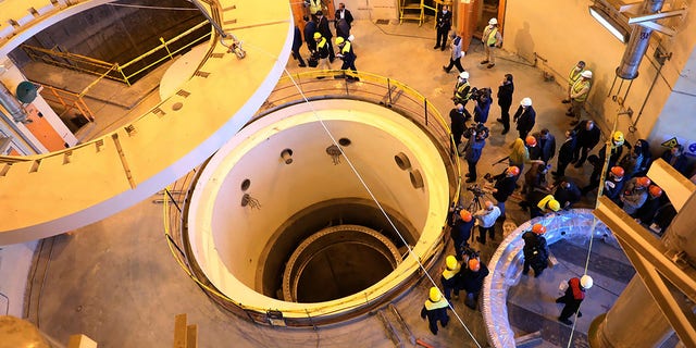 The Arak heavy water reactor's secondary circuit, as officials and media visit the site 150 miles southwest of Tehran, Iran, on Dec. 23, 2019.
