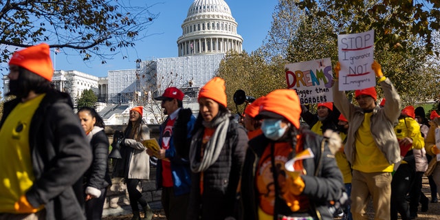 Pro-DACA protestors hold a march outside of the U.S. Capitol Building calling for a pathway to citizenship on November 17th, 2022 in Washington, D.C. 