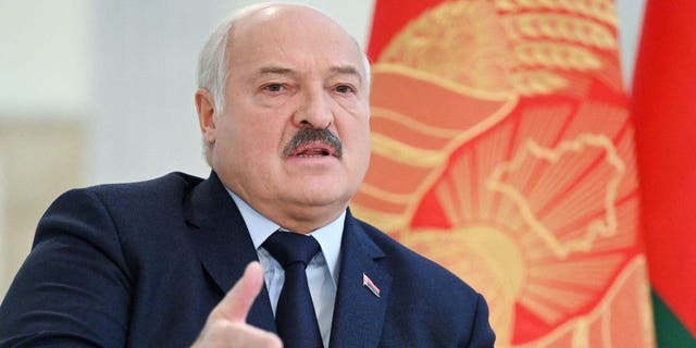 Belarus' President Alexander Lukashenko meets with foreign media at the Independence Palace in the capital Minsk on Feb. 16, 2023.