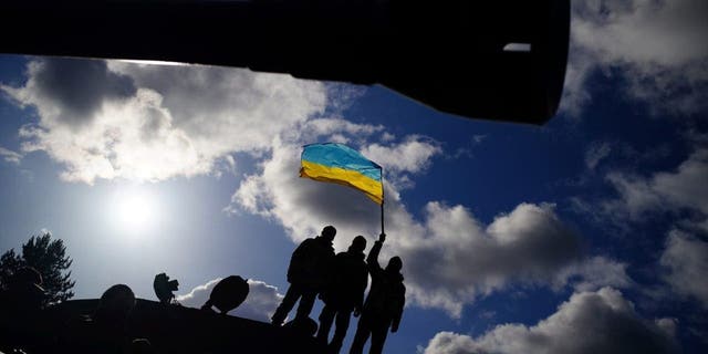 Ukrainian soldiers at Bovington Camp, a British Army military base where they are training on Challenger 2 tanks, in Dorset, England, Wednesday Feb. 22, 2023. 