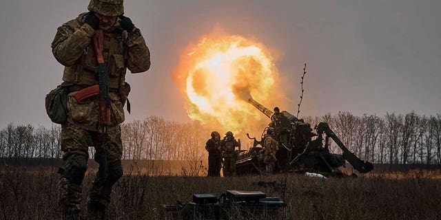 Ukrainian soldiers fire a Pion artillery system at Russian positions near Bakhmut, Donetsk region, Ukraine, Dec. 16, 2022.