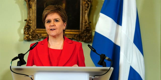 Nicola Sturgeon speaks during a press conference at Bute House in Edinburgh, Wednesday, Feb. 15 2023. 