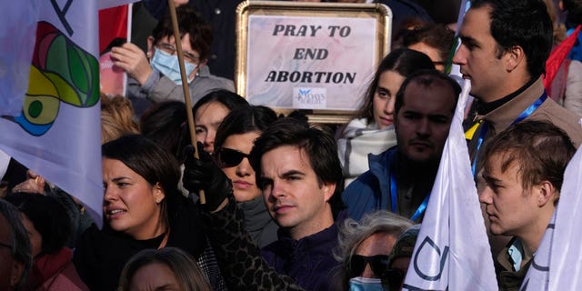 People take part in a protest against abortion in Madrid, Spain, on Nov. 28, 2021.