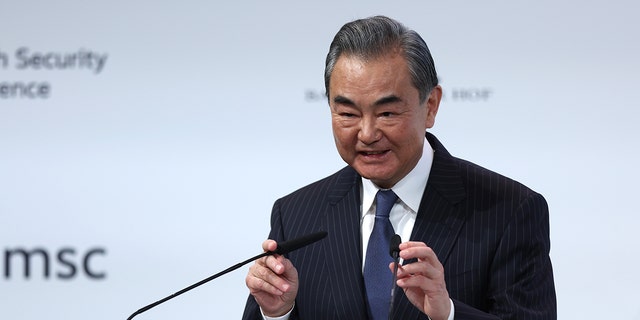 Chinese foreign affairs Minister Wang Yi speaks during the 2023 Munich Security Conference on Feb. 18, 2023, in Munich.