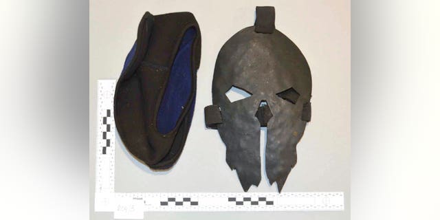 This undated photo released by the Crown Prosecution Service on Friday Feb. 3, 2023, shows a mask which Jaswant Singh Chail, 21, was wearing when arrested, after being caught in the grounds of Windsor Castle with a loaded crossbow. Chail pleaded guilty to treason on Friday for planning to attack Queen Elizabeth II. 