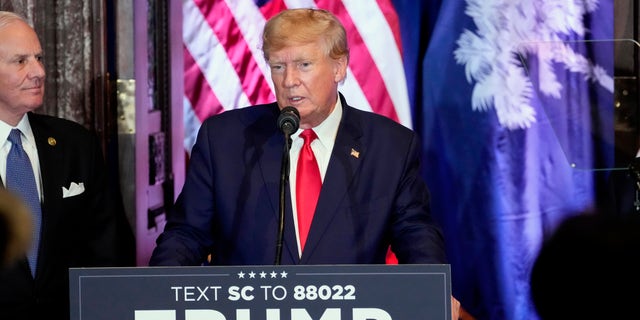 Former President Donald Trump speaks at a campaign event at the South Carolina Statehouse, Saturday, Jan. 28, 2023, in Columbia, S.C. 