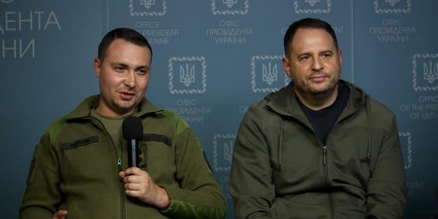 Chief of the Main Intelligence Directorate of the Ministry of Defense of Ukraine Kyrylo Budanov (left) during the briefing on the Return of the Defenders of Ukraine from Russian Captivity, Kyiv, capital of Ukraine. 