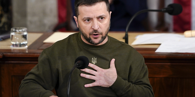 Ukrainian President Volodymyr Zelenskyy addresses a joint meeting of Congress on Capitol Hill in Washington on Dec. 21, 2022.