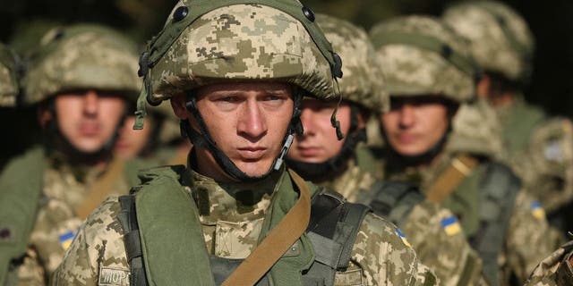 Ukrainian marines prepare for bilateral military exercises with the United States on Sept. 16, 2014, near Yavorov, Ukraine.