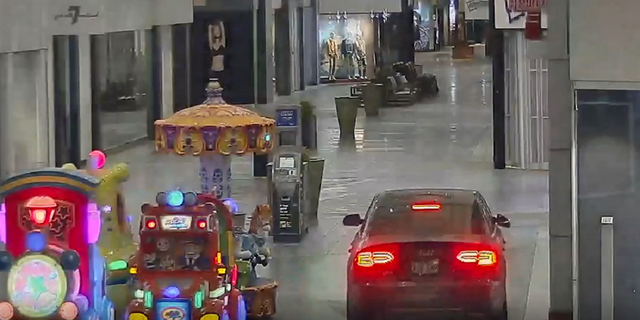 Police believe there were two suspects inside the car, who stole items from an electronics store inside the mall in Vaughan, Ontario, which is just outside of Toronto.