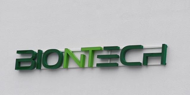 The logo of BioNTech is seen in Marburg, Germany, on Feb. 2, 2023.