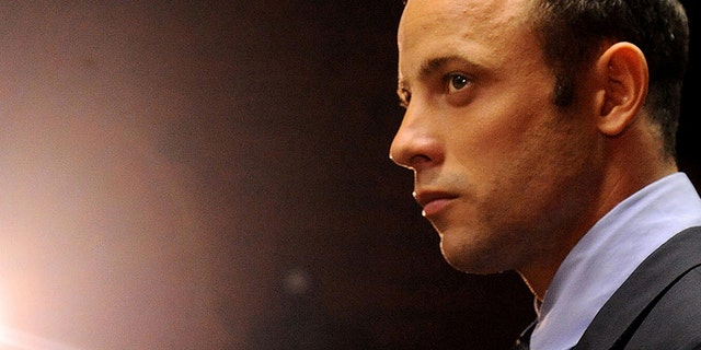 Paralympic athlete Oscar Pistorius in court Feb. 22, 2013 in Pretoria, South Africa, for his bail hearing charged with the shooting death of his girlfriend, Reeva Steenkamp. 