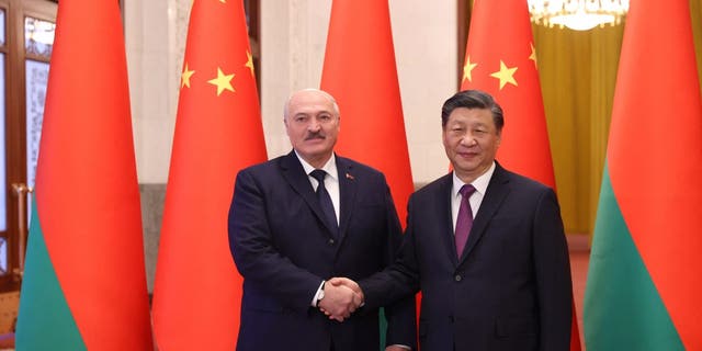 Belarus President Alexander Lukashenko, left, meets with Chinese President Xi Jinping in Beijing on March 1, 2023.