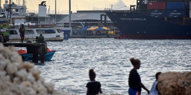 Ships are shown at anchor in the Honiara port on Guadalcanal in the Solomon Islands on Aug. 30, 2022.