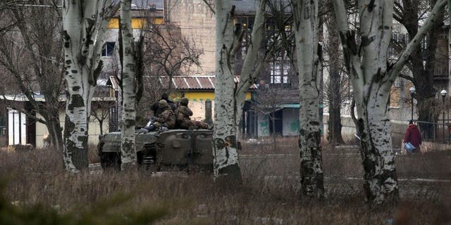 A Ukrainian armored personnel carrier in Bakhmut, in the Donetsk region on March 3, 2023.