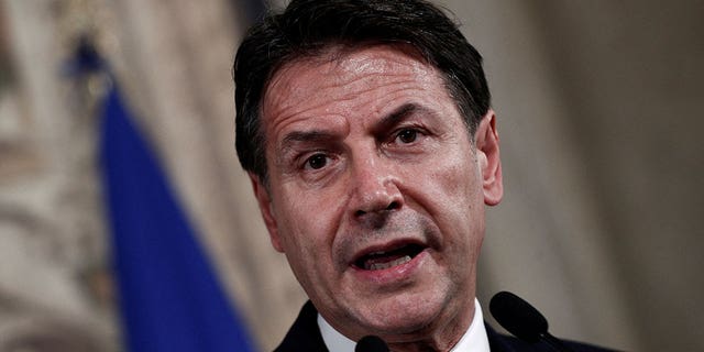 Giuseppe Conte speaks to the media in Rome, Italy, on Oct 20, 2022. Conte is being investigated for his handling of the COVID-19 pandemic.