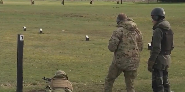 Ukrainian soldiers training in the United Kingdom.