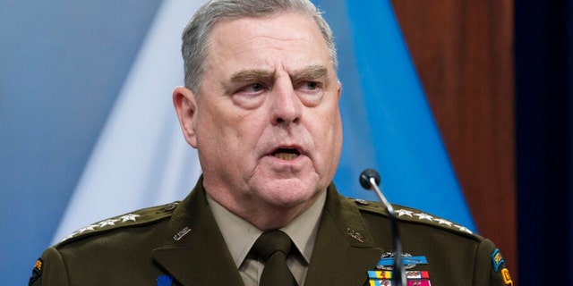 Joint Chiefs Chairman Gen. Mark Milley speaks with reporters after a virtual meeting of the Ukraine Defense Contact Group at the Pentagon May 23, 2022, in Washington. 