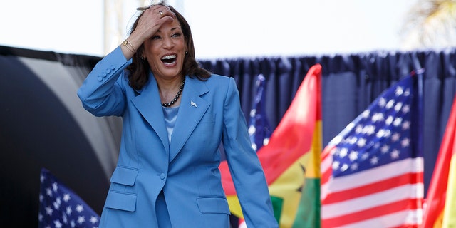 U.S. Vice President Kamala Harris arrives to address youth gathered on Black Star square in Accra, Ghana, Tuesday, March 28, 2023. 