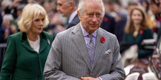 Britain's King Charles III walks to meet members of the public following a ceremony in York, England, on Nov. 9, 2022. King Charles III will travel to France and Germany for his first state visits since becoming monarch.