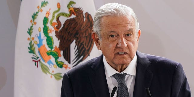 Mexican President Andres Manuel Lopez Obrador speaks during a ceremony to commemorate in Mexico City's main square the Zocalo, Aug. 13, 2021. 