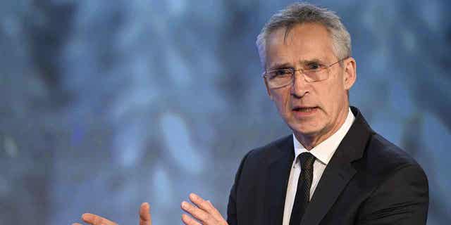 NATO Secretary General Jens Stoltenberg speaks during the annual Society and Defence Conference in Salen, Sweden, on Jan. 8, 2023. 