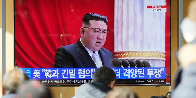 A TV screen shows a news program reporting with footage of North Korean leader Kim Jong Un in Pyongyang, at the Seoul Railway Station in Seoul, South Korea, on Dec. 27, 2022. South Korea’s military said it detected North Korea firing one short-range ballistic missile into waters off its western coast on Thursday, March 9, 2023. 