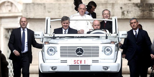 Pope Francis leads his general weekly audience in St. Peter's Square in Vatican City, Vatican. 