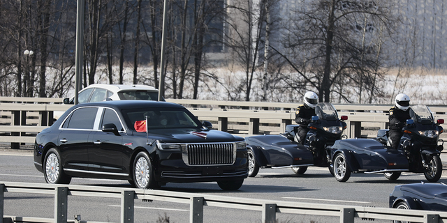 Chinese President Xi Jinping's motorcade drives from the Vnukovo-2 government airport outside Moscow, Russia, on Monday, March 20.