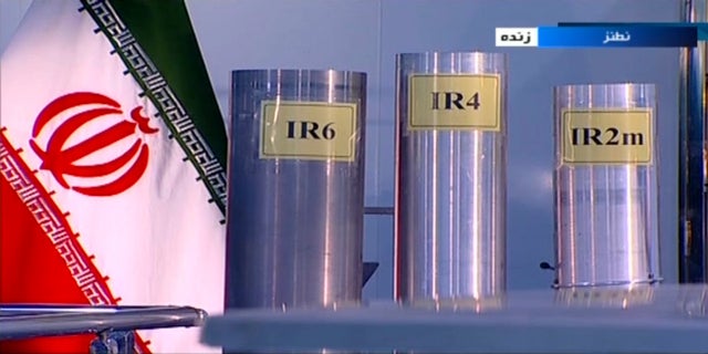 Three versions of domestically built centrifuges are shown in a live TV program from Natanz, an Iranian uranium enrichment plant, in Iran, on June 6, 2018. (IRIB via AP, File)