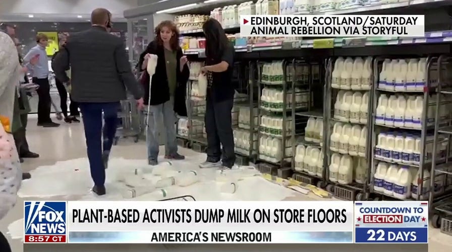 Plant-based activists dump milk on store floors in Scotland