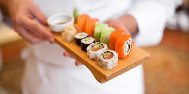 A plate of sushi.