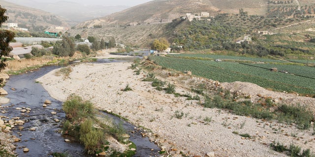 A view of a plantation and the Jerash stream that flows into the King Talal Dam near Jerash. 