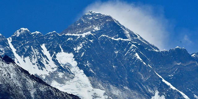 Mount Everest is seen on April 25, 2021. Three Sherpa climbers went missing Wednesday after falling into a Mount Everest crevasse estimated to be 160 feet deep.