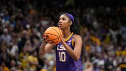 LSU's Angel Reese during the second half of the NCAA Women's Final Four championship basketball game against Iowa Sunday, April 2, 2023, in Dallas.
