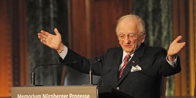 Benjamin Ferencz, Romanian-born American lawyer and chief prosecutor of the Nuremberg war crimes trials, speaks during an opening ceremony for the exhibition commemorating the Nuremberg war crimes trials in Nuremberg, Germany, Sunday, Nov. 21, 2010. 