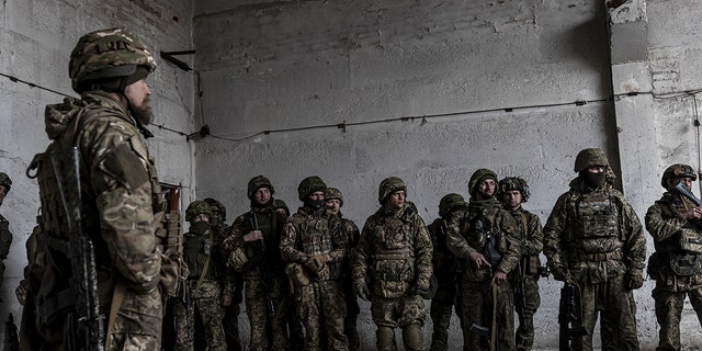 DONETSK OBLAST, UKRAINE - APRIL 4: Ukrainian soldiers of the Aidar battalion training at an undetermined location in Donetsk oblast, 4 April 2023. 